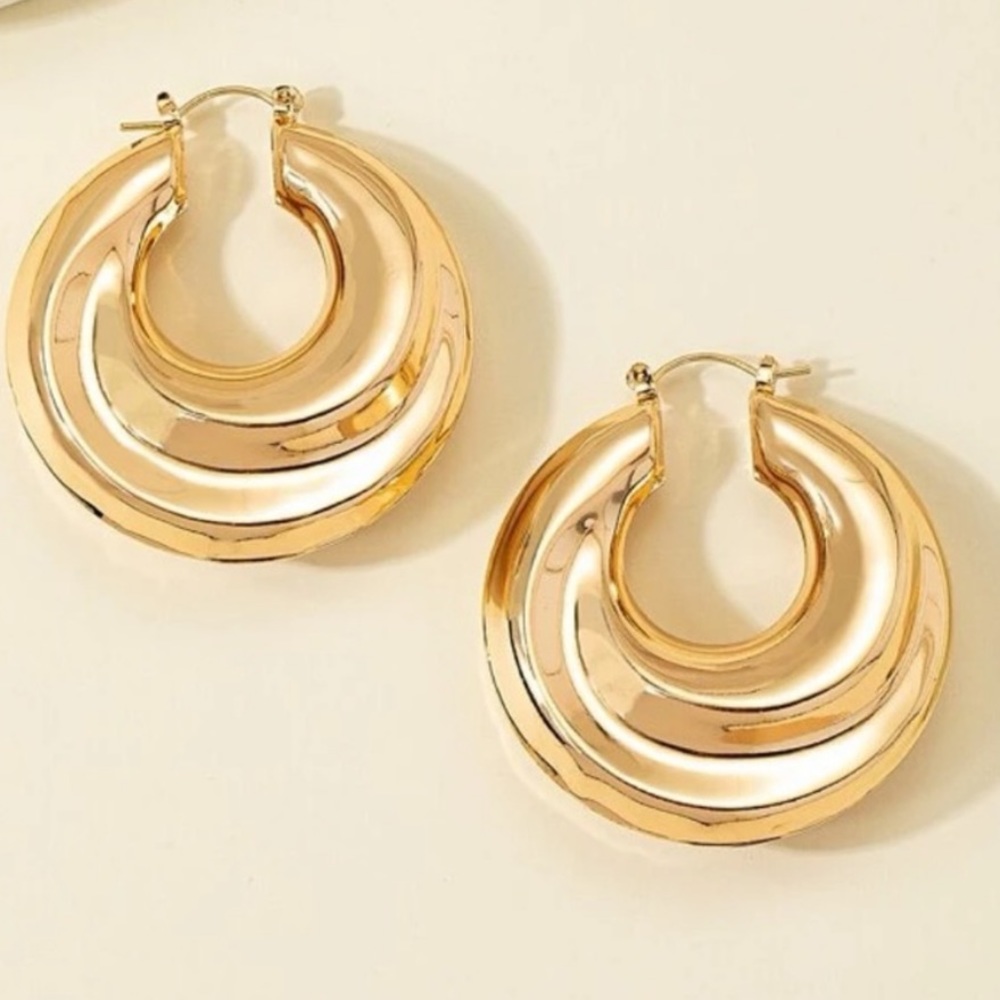 Minimalist HOLLOW Hoop Earrings Yellow Gold Tone